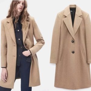 Zara Men's Wear Style Trench Coat Camel Wool Blend Classic Tailored XS